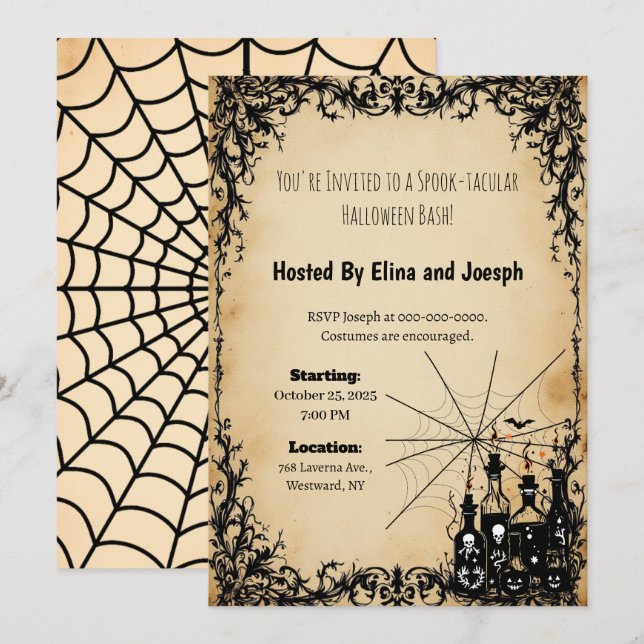 Silhouette Parchment Halloween Invitaciones (Anverso / Reverso)
