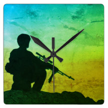 Silhouette, soldado militar del reloj de pared