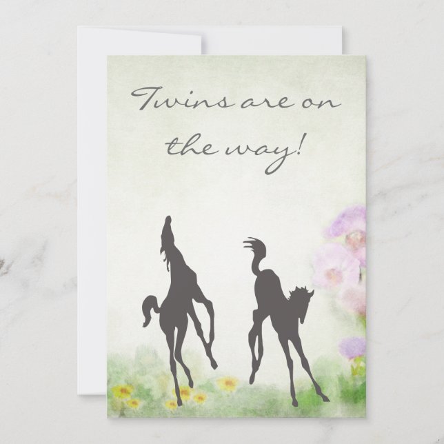 Silhouette Twin Foals Horse Baby Shower Invitación (Anverso)