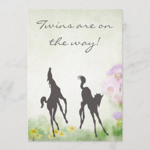 Silhouette Twin Foals Horse Baby Shower Invitación