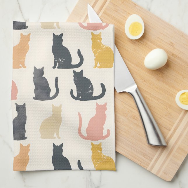 Silhouettes Cat Toalla de cocina (Doblado Cuarto)