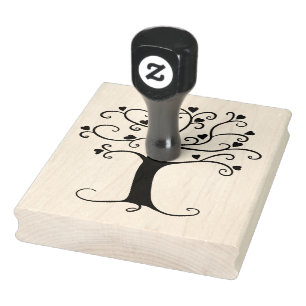 Silhouettes de árbol cardíaco, sello de goma de 4"