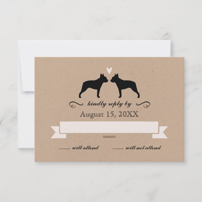 Silhouettes de Boston Terrier Boda RSVP (Anverso)