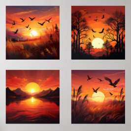 Silhouettes Golden Sunset Set de 4 - Arte natural