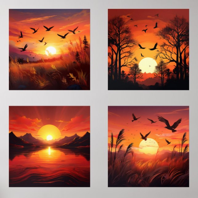Silhouettes Golden Sunset Set de 4 - Arte natural (Anverso)