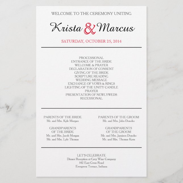 Silhouettes simples Programas de boda Volantes (Anverso)