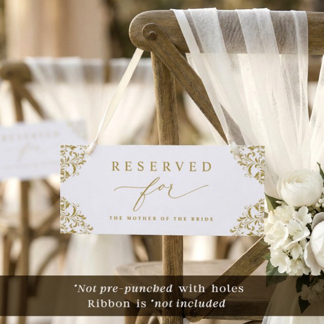 Silla Reservada o Letrero de Fila de Boda de Oro E (Elegant vintage gold wedding reserved cards to hang on chairs)