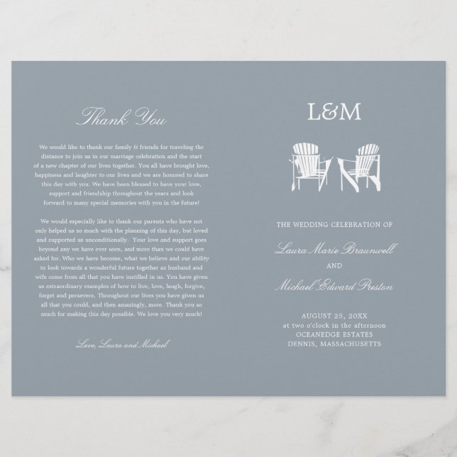 Sillas Adirondack Gris Plata Programa de Boda (Anverso)