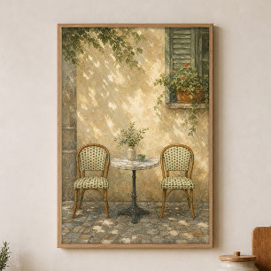 Sillas de Café Acuarela Póster de Arte Cottagecore