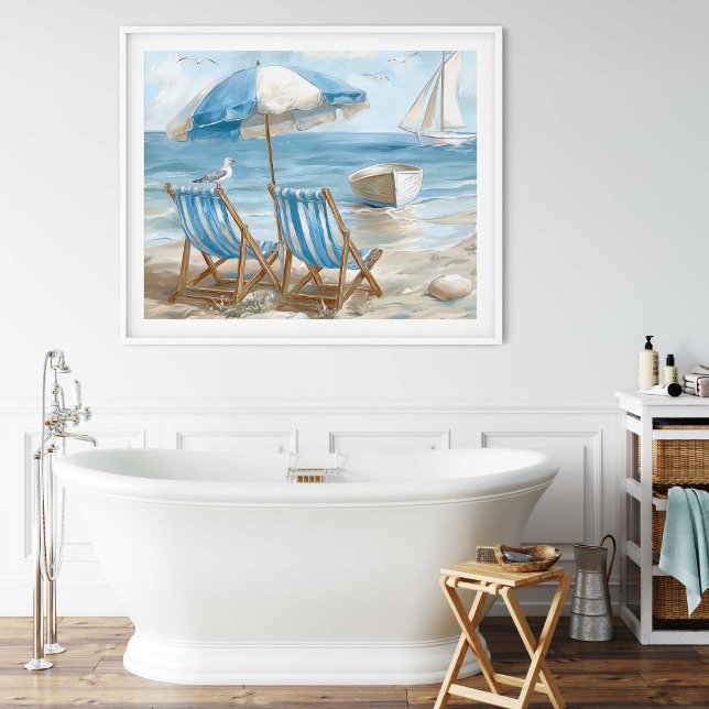 Sillas de Playa Costeras Arte de Pared Costero | P (Coastal Beach Chairs Coastal Wall Art | Poster by TinkPrints. )