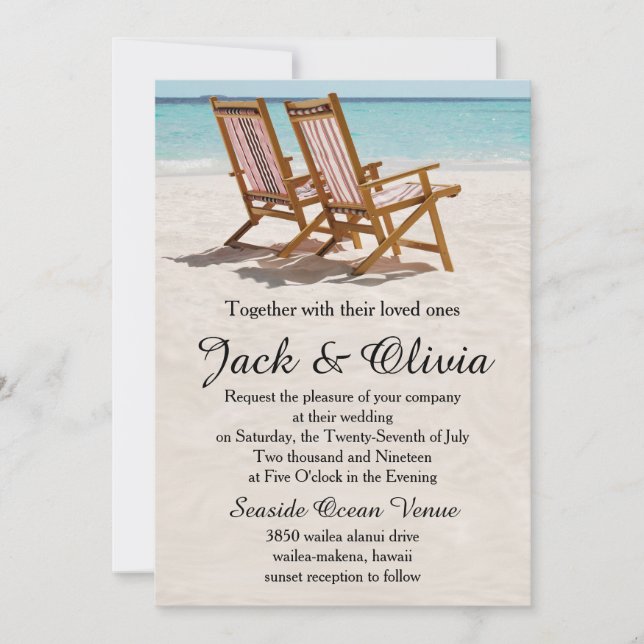 Sillas de playa Invitación a matrimonio de destino (Anverso)