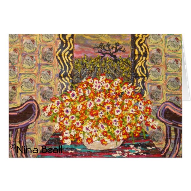 "Sillas del papel pintado w/Two del pollo," por (Anverso (Horizontal))