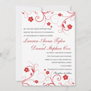 Sillas rojas y flores invitaciones a la boda