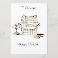 Sillón, zapatillas y tarjeta de cumpleaños de vino