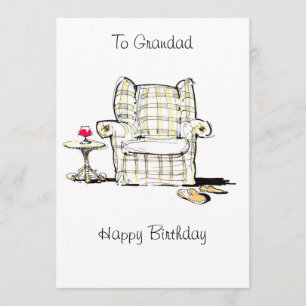 Sillón, zapatillas y tarjeta de cumpleaños de vino