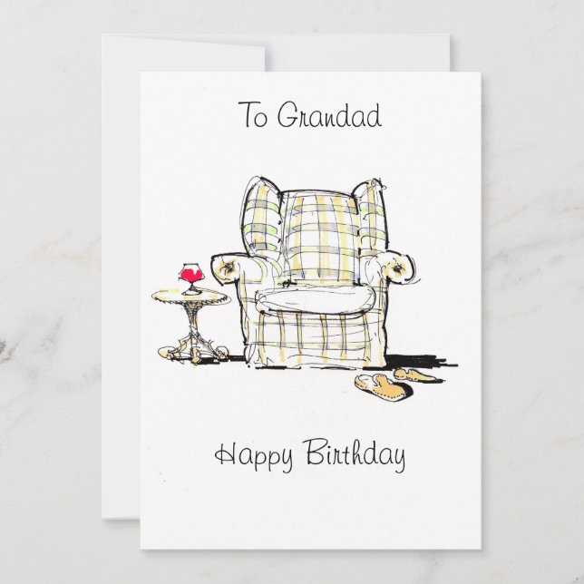 Sillón, zapatillas y tarjeta de cumpleaños de vino (Anverso)