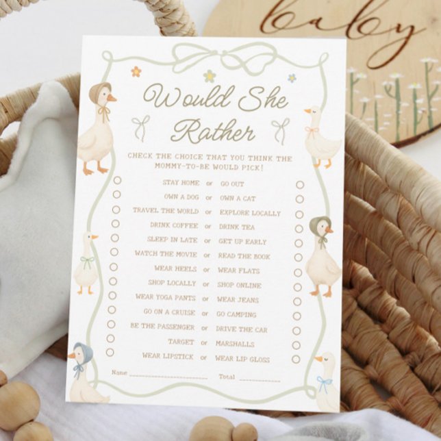 Silly Goose Baby Shower Prefiere Tarjeta De Juego (Subido por el creador)
