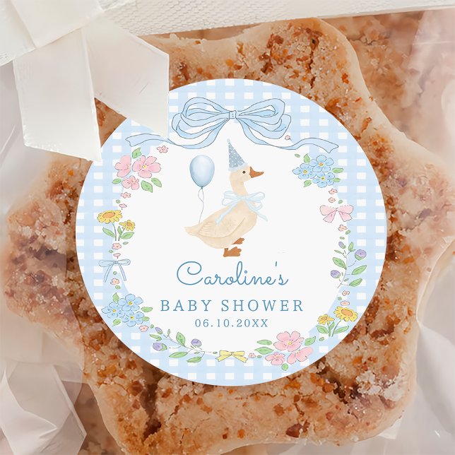 Silly Goose Blue Bow Floral Baby Ducha Pegatina (Subido por el creador)