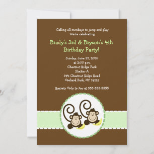 Silly Monkey Trendy 2 niños Invitación de cumpleañ