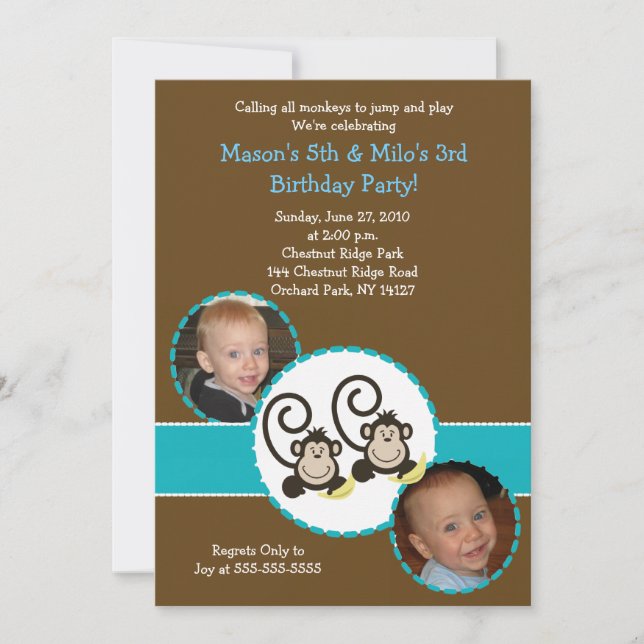 Silly Monkey Trendy Foto Invitación al cumpleaños  (Anverso)