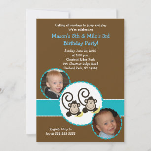 Silly Monkey Trendy Foto Invitación al cumpleaños