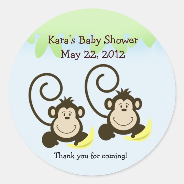 SILLY MONKEYS TWINS Baby Shower Favor Pegatina (Anverso)