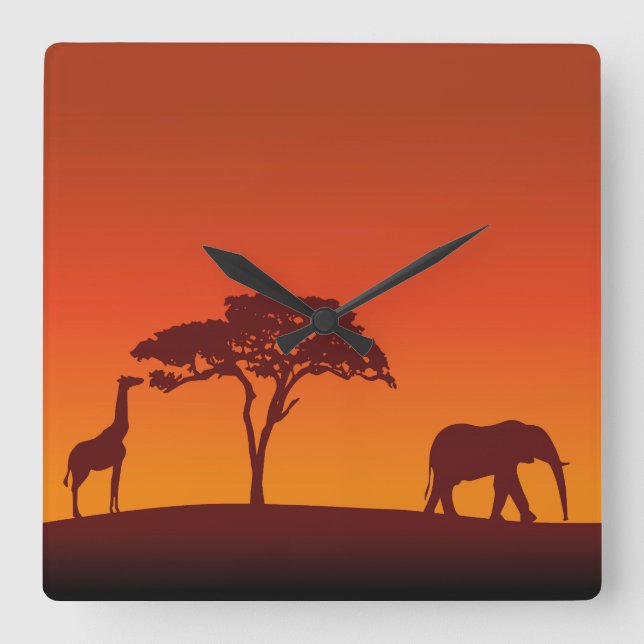 Silueta africana del safari - reloj de pared (Anverso)