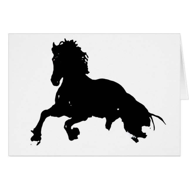 Silueta blanca de caballo en blanco negro (Anverso (Horizontal))