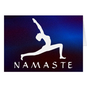 Silueta blanca Namaste brillante azul de la