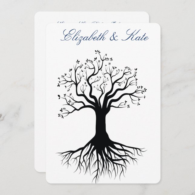 Silueta de árbol de invitación de bodas, bosque, P (Anverso / Reverso)
