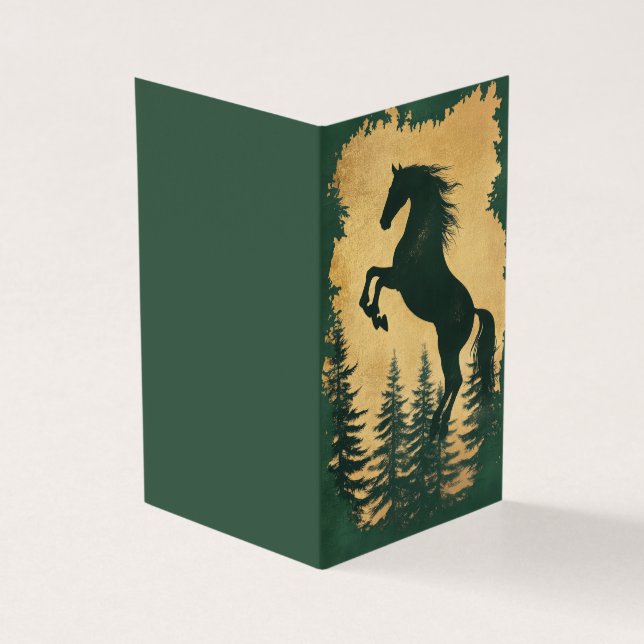 Silueta de caballo salvaje Tarjeta de caballo verd (Exterior)
