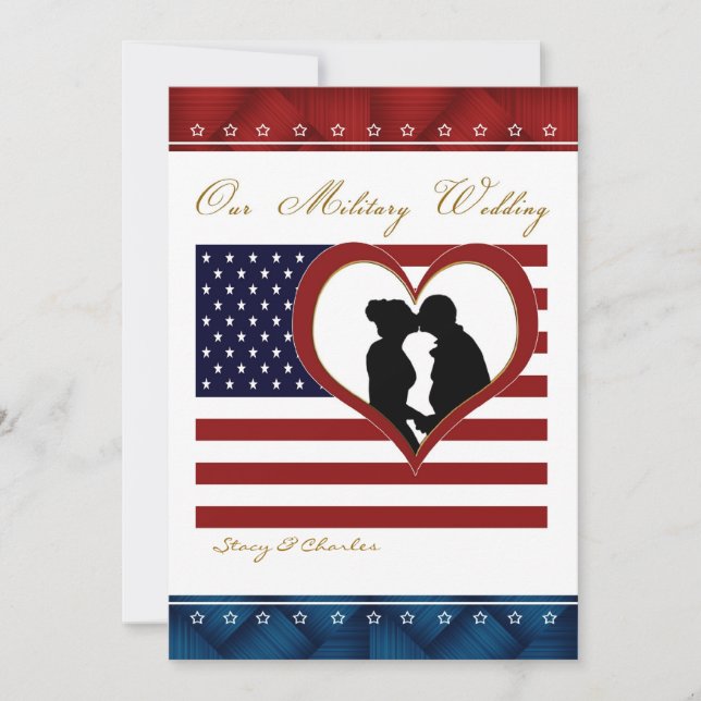 Silueta de corazón de bandera de invitación a boda (Anverso)