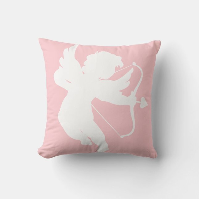 Silueta de cupido sobre Cojín decorativo rosado (Anverso)