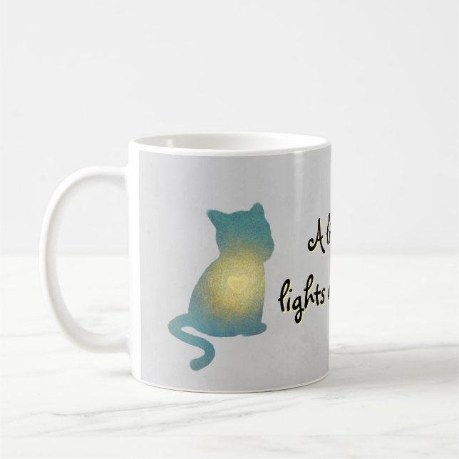Silueta de gato con taza brillante en el corazón (Izquierda)