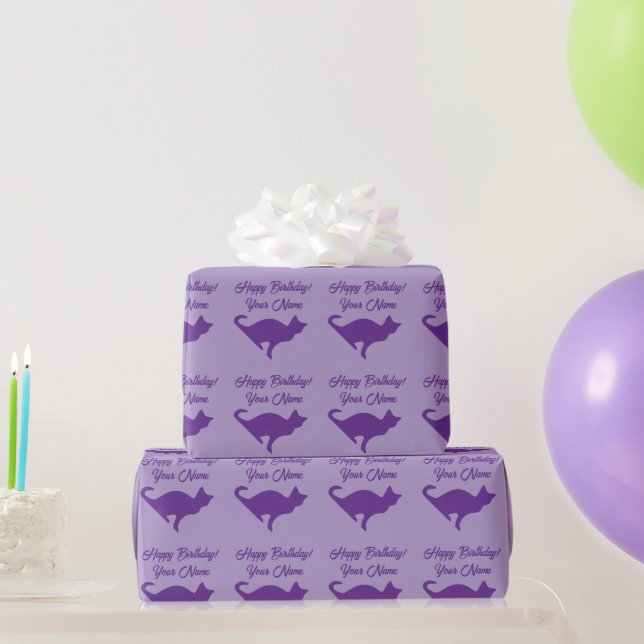 Silueta de gato morado Papel de envoltura de cumpl (Regalos de fiesta)
