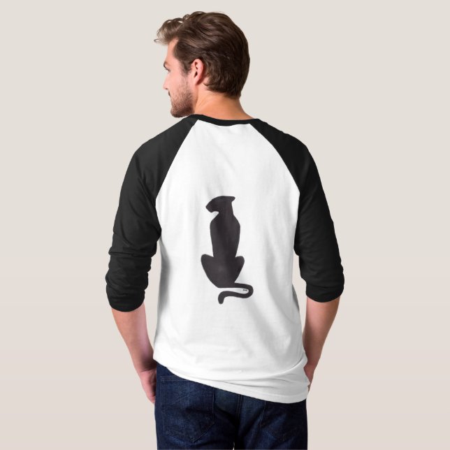 Silueta de gato negro hombres camisa de raglan neg (Reverso completo)
