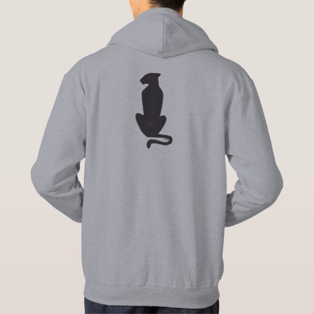 Silueta de gato negro hombres sudadera gris encapu (Reverso)