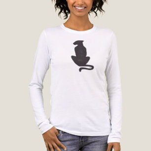Silueta de gato negro mujeres camisa blanca de man
