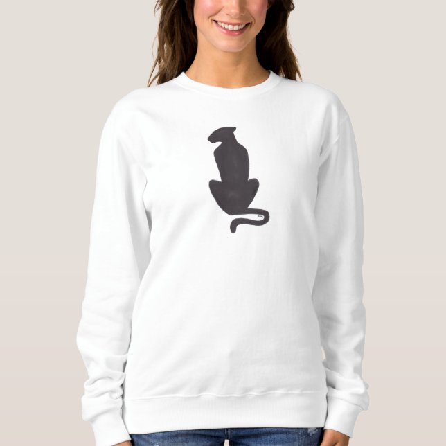 Silueta de gato negro mujeres sudadera blanca (Anverso)