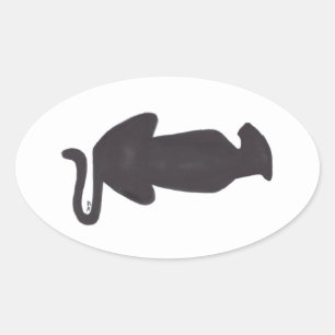 Silueta de gato negro pegatina ovalada blanca