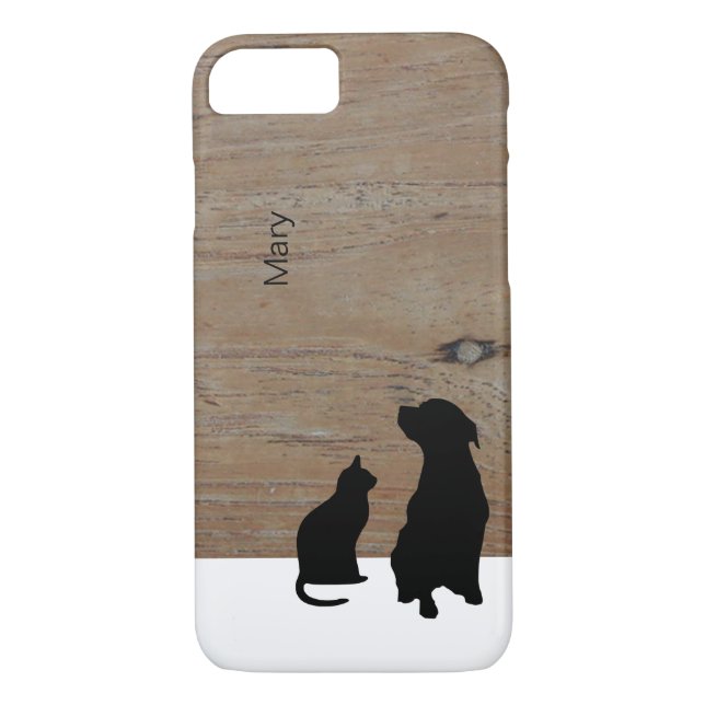 Silueta de gato y perro ilustracion nombre funda (Reverso)