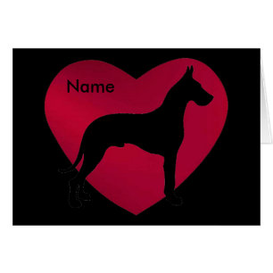 Silueta de great dane en corazón rojo