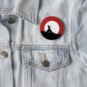 Silueta de guerrero samurái japonés Pin de botón d