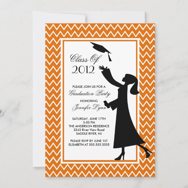 Silueta de invitación a graduación de Naranja mode (Anverso)