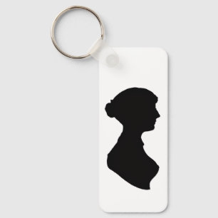 Silueta de Jane Austen y cita en una llavero