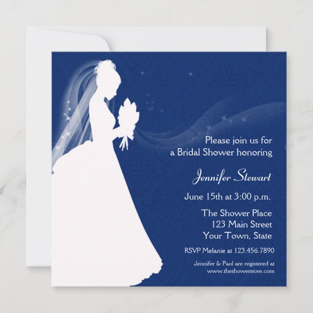 Silueta de la novia, azul marino, invitación de la (Anverso)