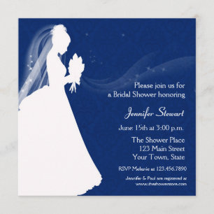 Silueta de la novia, azul marino, invitación de la