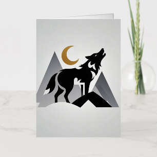 Silueta de lobo elegante aullando a la luna crecie