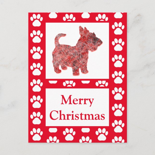 Silueta de perro escocés rojo amargo postal navide (Anverso)
