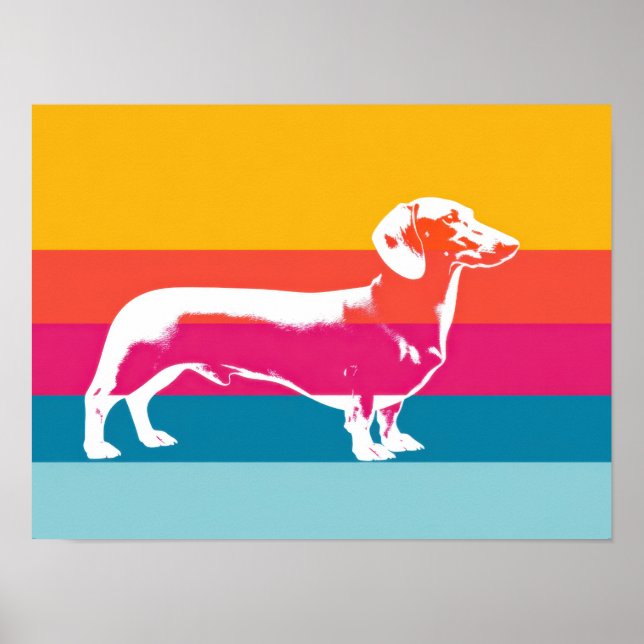 Silueta de perro salchicha con arte pop retro (Frente)
